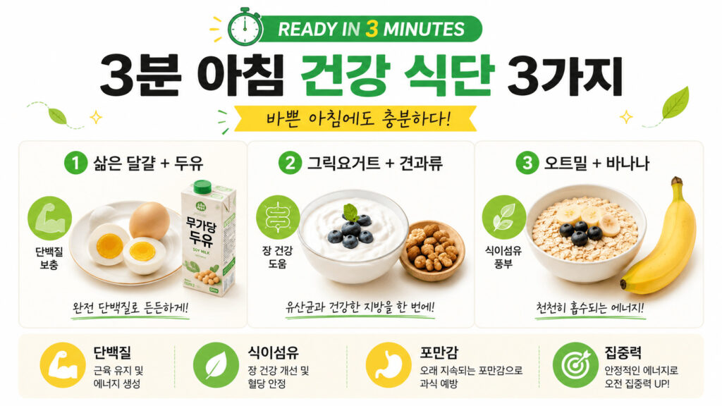 3분 아침 건강식단 3가지