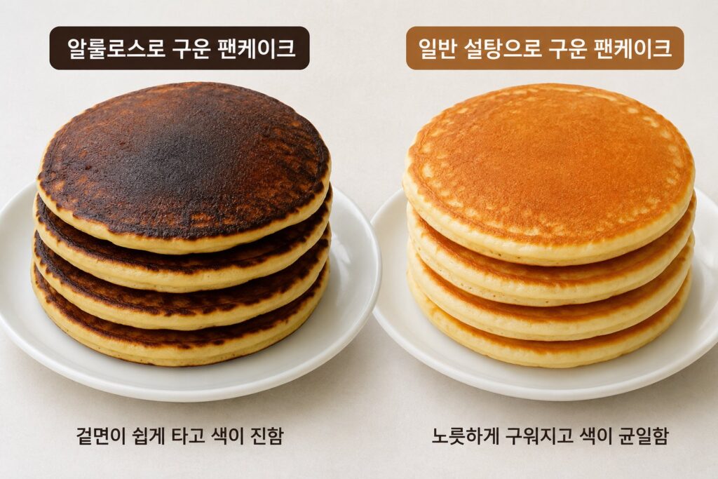 알룰로스와 일반 설탕으로 구운 팬케이크 비교