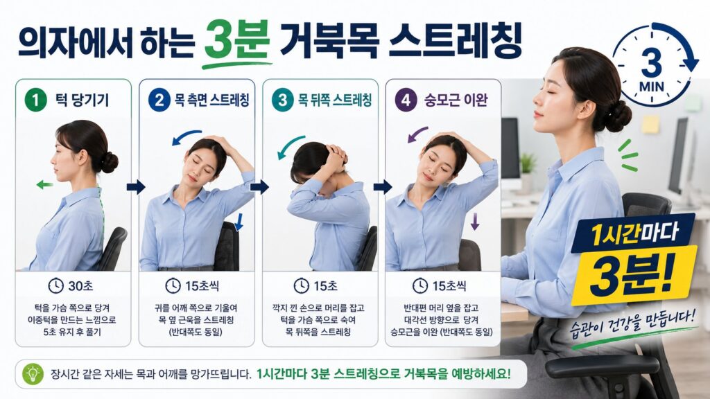의자에서 하는 3분 거북목 스트레칭