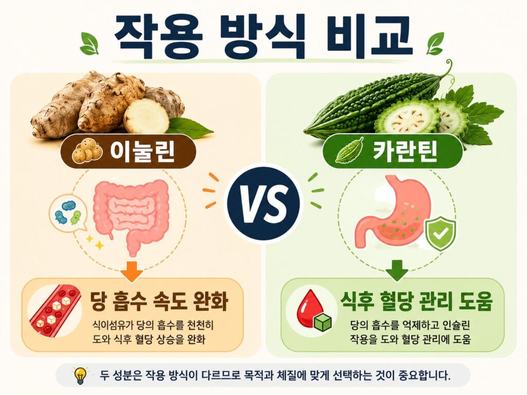 이눌린과 카란틴의 작용 방식 비교