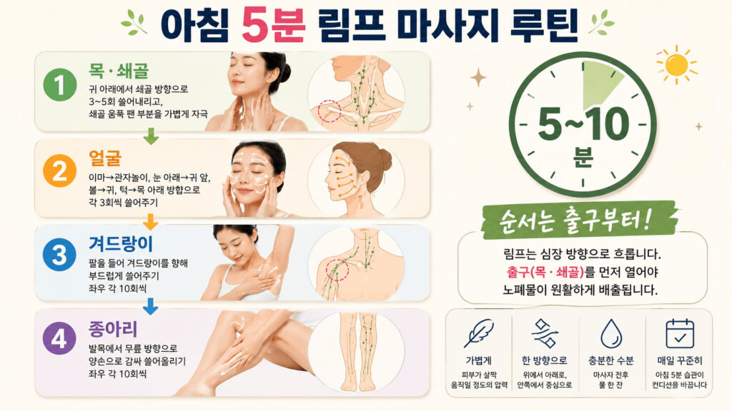 아침 5분 림프 마사지 루틴