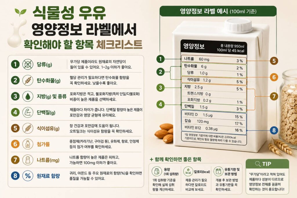 식물성 우유 영양정보 라벨에서 확인해야 할 항목 체크리스트