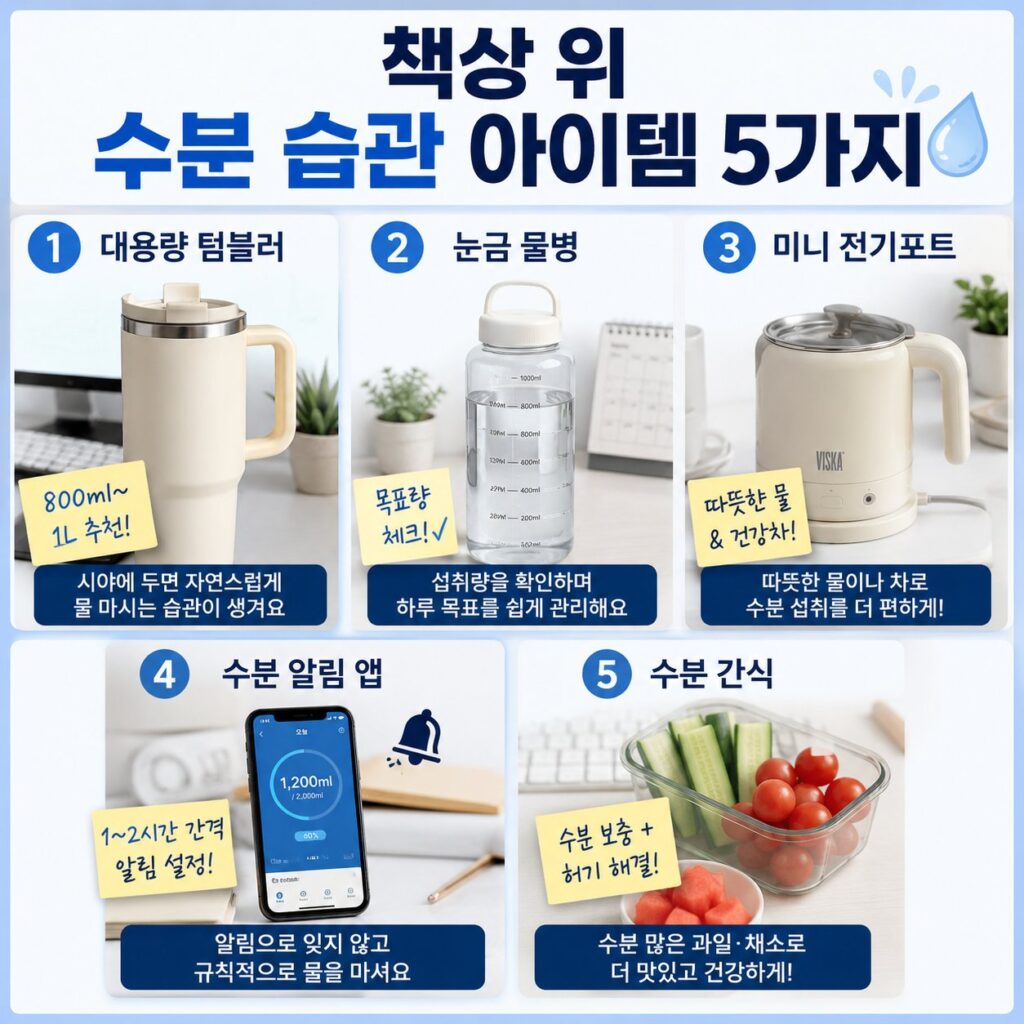 책상 위 수분 습관 아이템 5가지