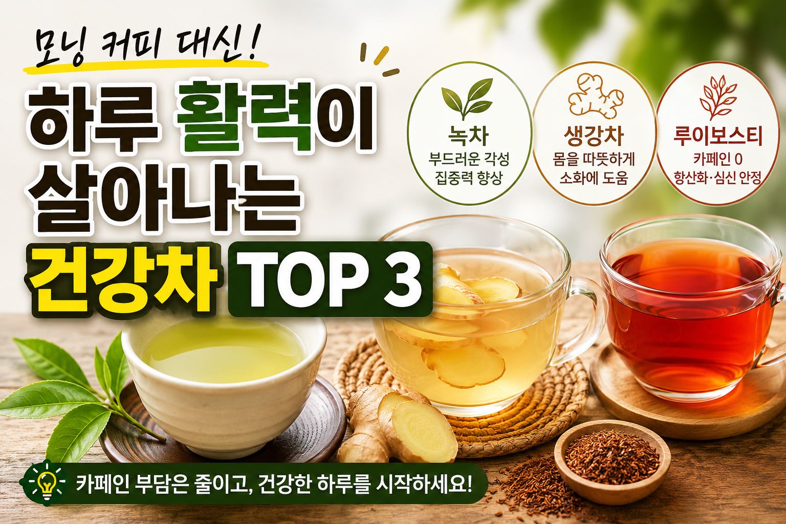 하루 활력이 살아나는 건강차 TOP 3