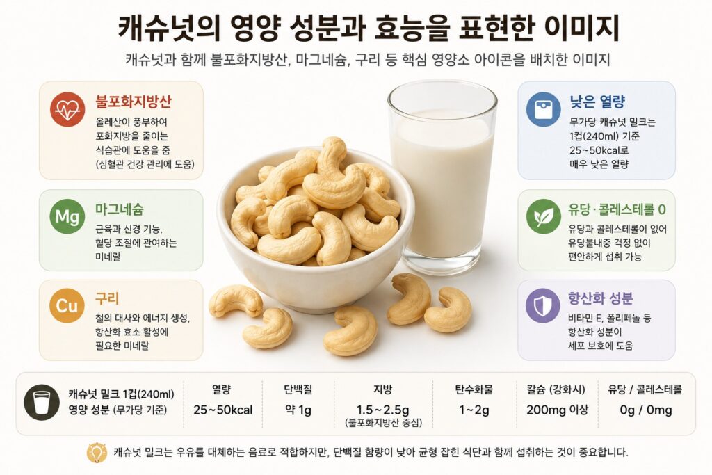 캐슈넛 밀크의 영양 성분 장점