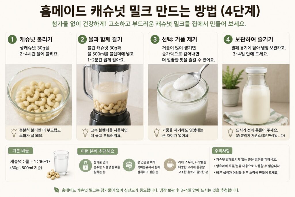 직접 만드는 수제 캐슈넛 밀크 요리법